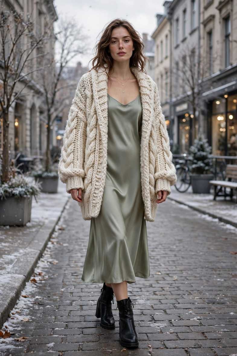 Chunky Cardigan and Slip Dress