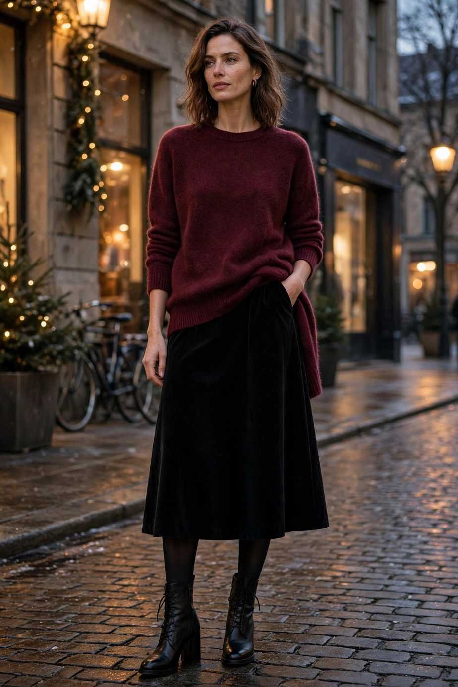 Velvet Skirt and Cashmere Sweater
