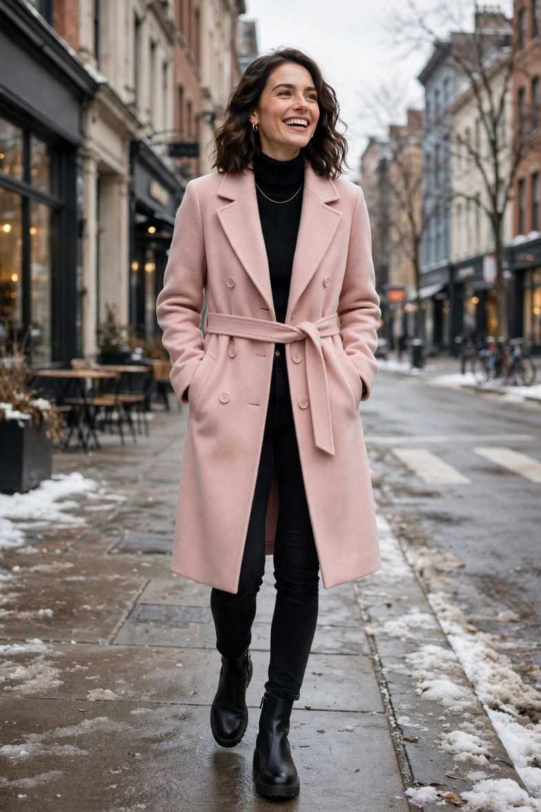 Pink Coat in Winter