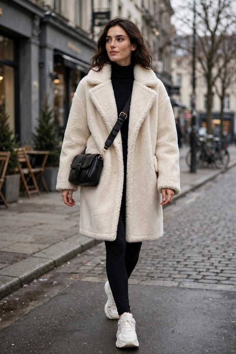 Teddy Coat and Black Leggings