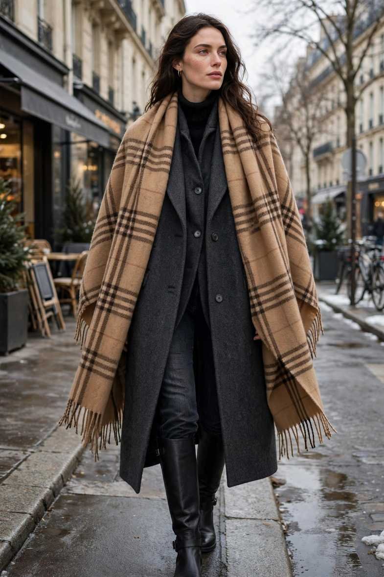 Blanket Scarf and Wool Coat