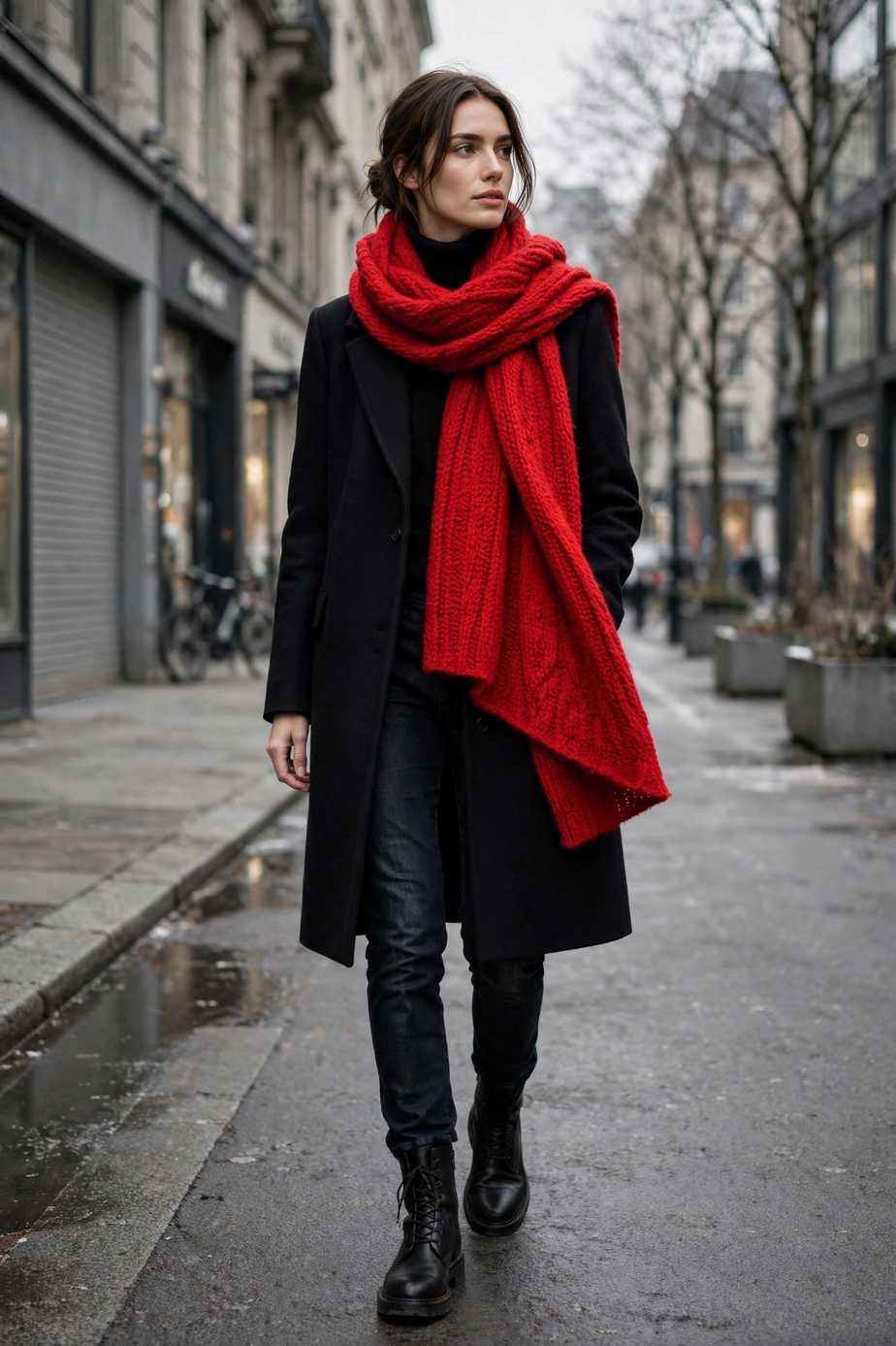Black Coat and Colorful Scarf