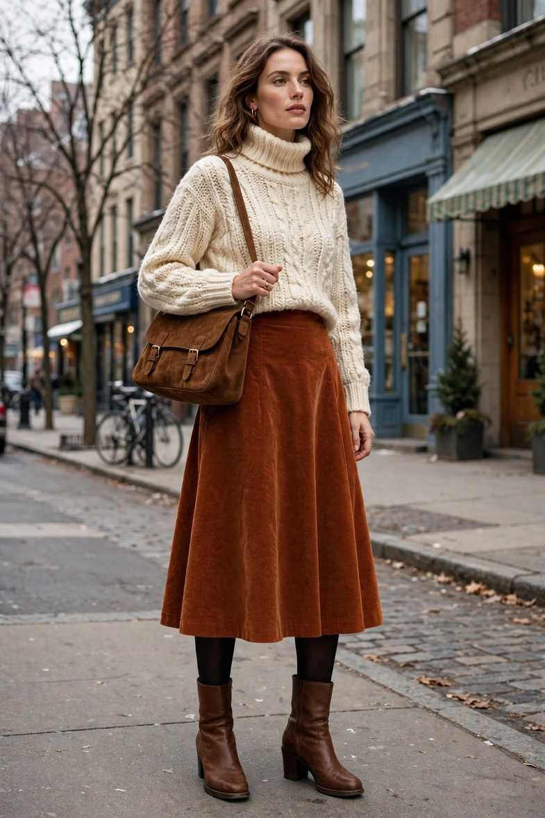 Corduroy Skirt and Tights