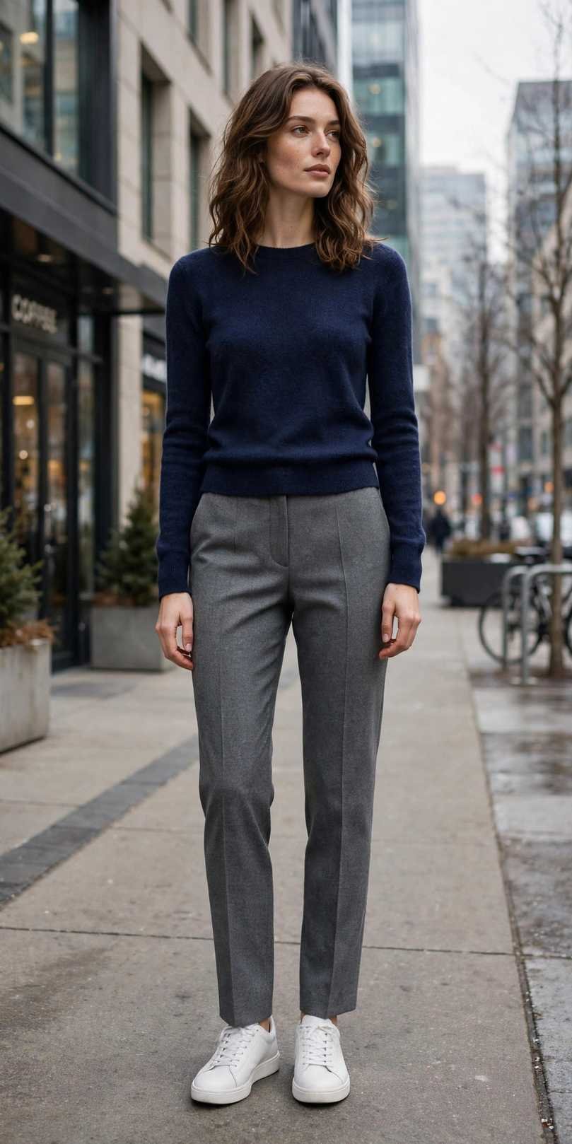 Wool Trousers and Sneakers