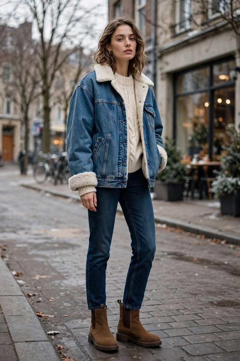 Denim Jacket With Sherpa Lining