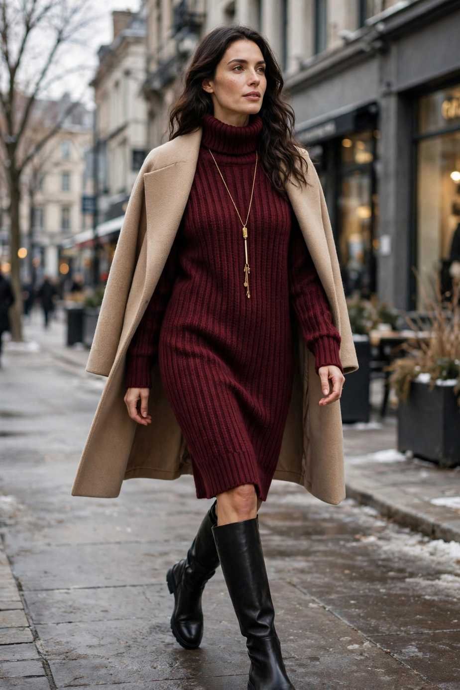 Turtleneck Sweater Dress and Boots