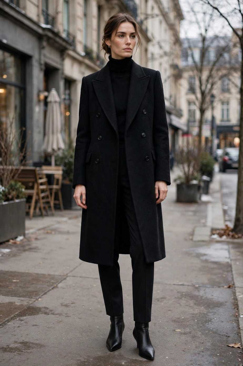 Double-Breasted Coat and Turtleneck