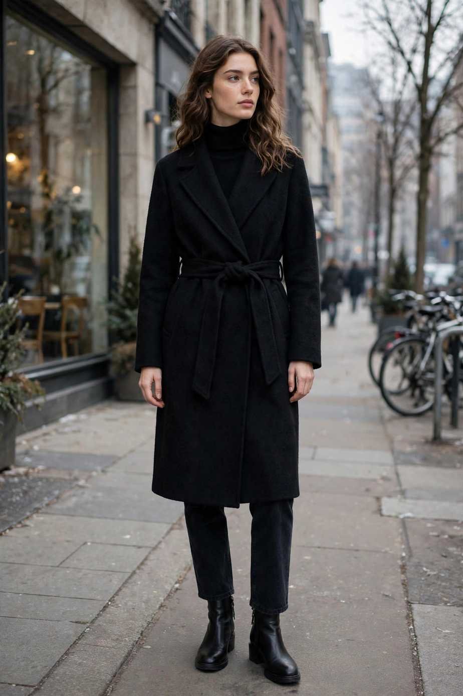 Wool Wrap Coat and Jeans