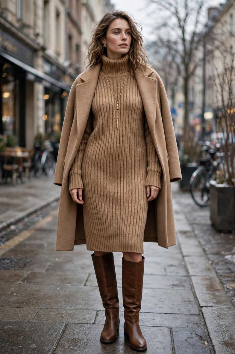 Turtleneck Sweater Dress and Boots