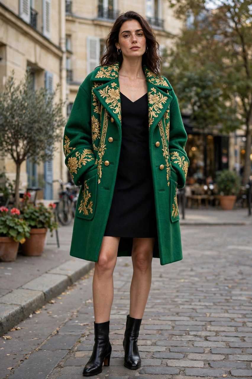 Little black dress with a statement coat