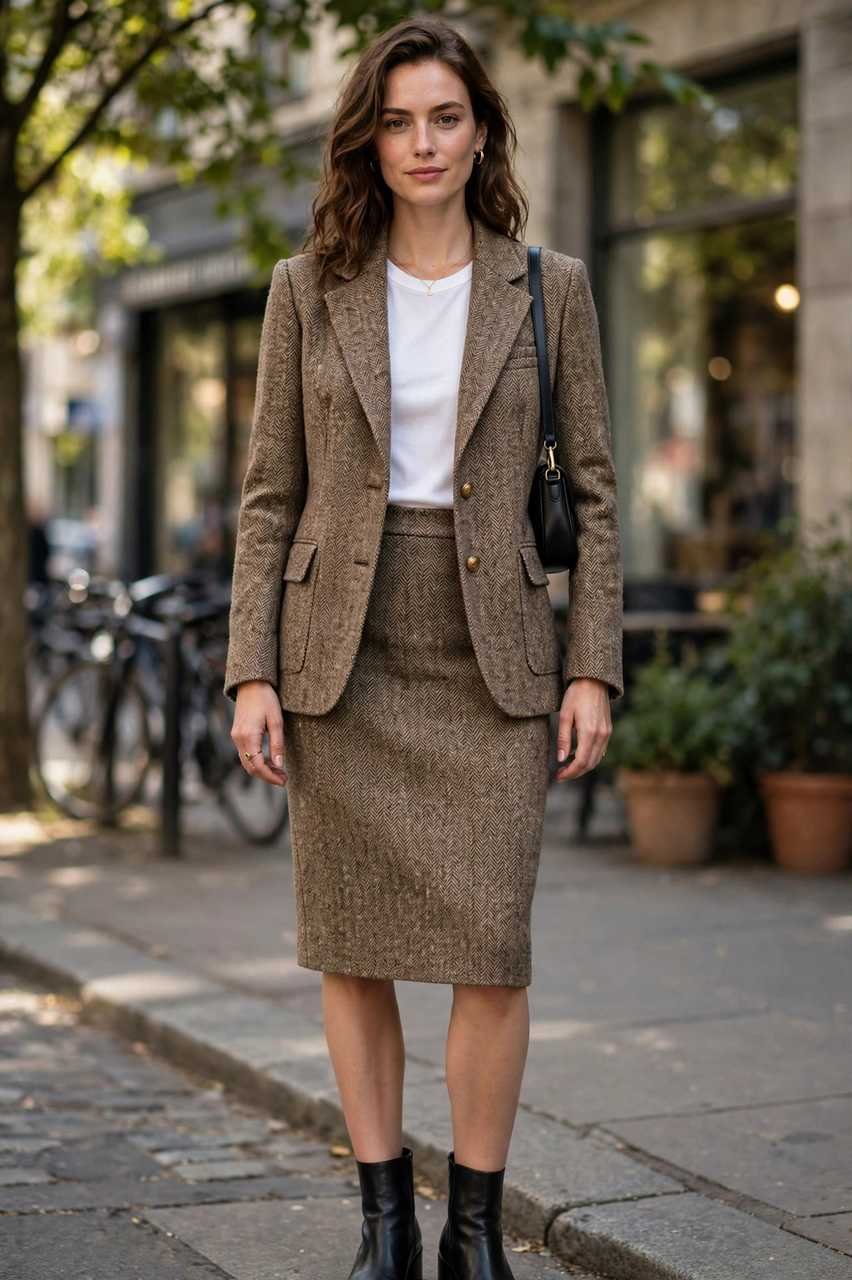 Tweed blazer set with a pencil skirt