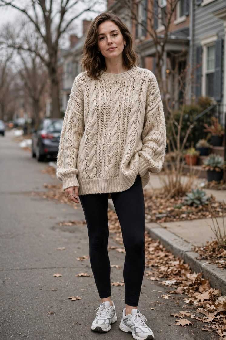 Thrifted oversized sweater with black leggings