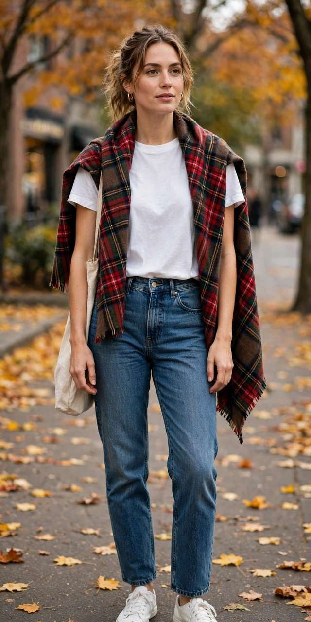 Sale plaid scarf over simple basics