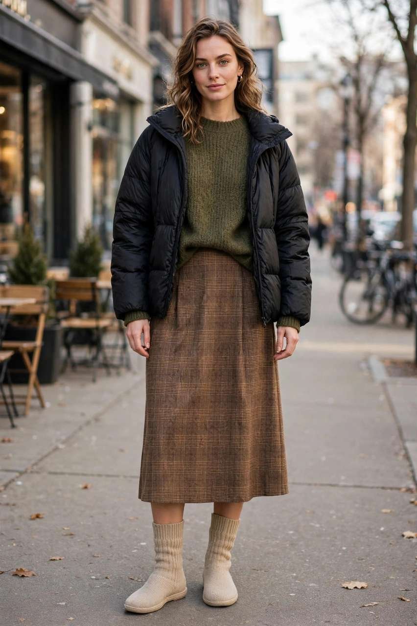 Budget midi skirt with warm sock boots