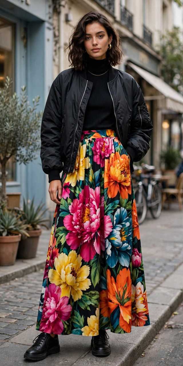 Bold floral maxi skirt as a statement outfit