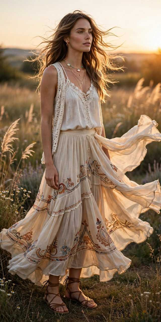 Dreamy boho maxi skirt with strappy sandals