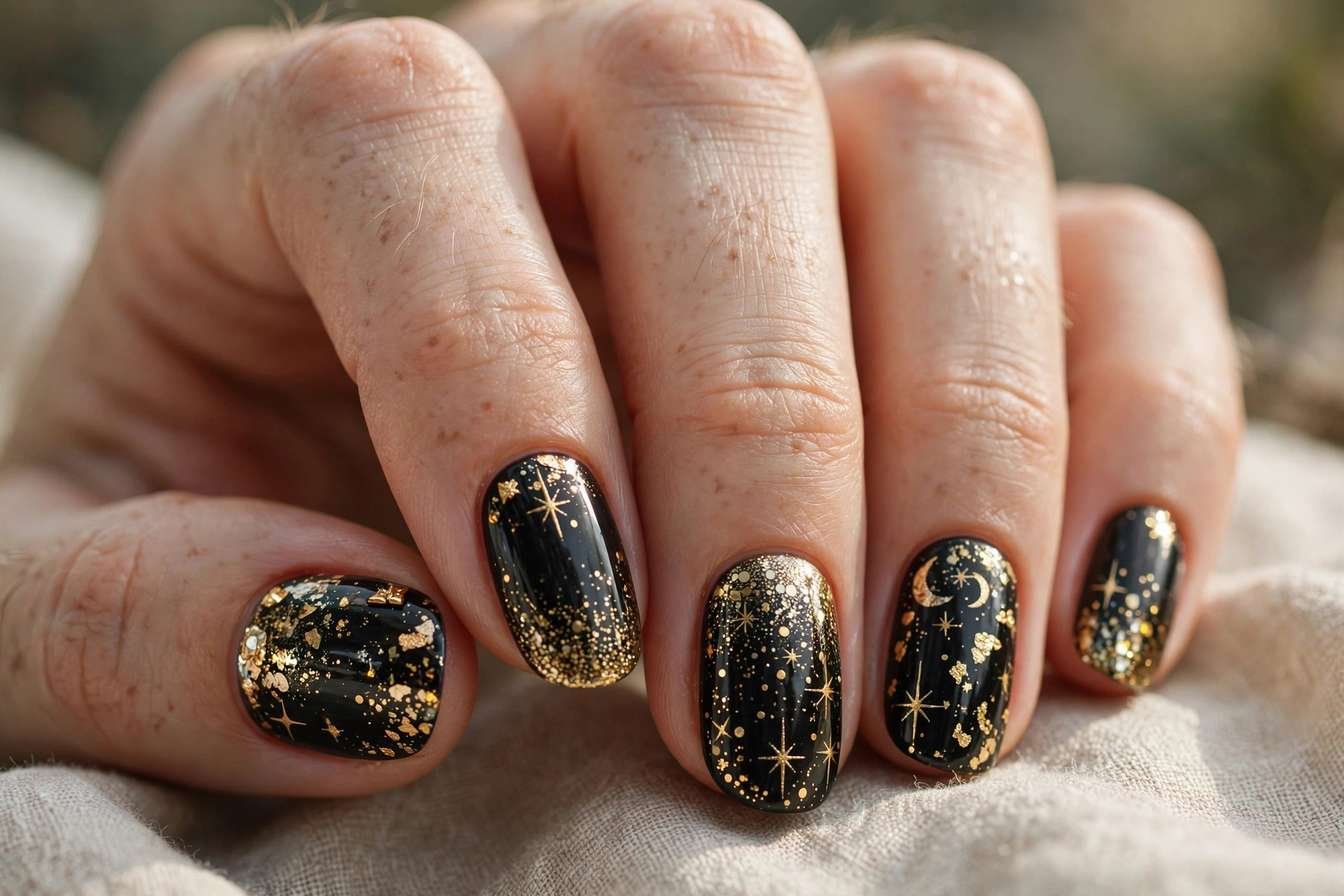 Festive red and gold New Year winter nails