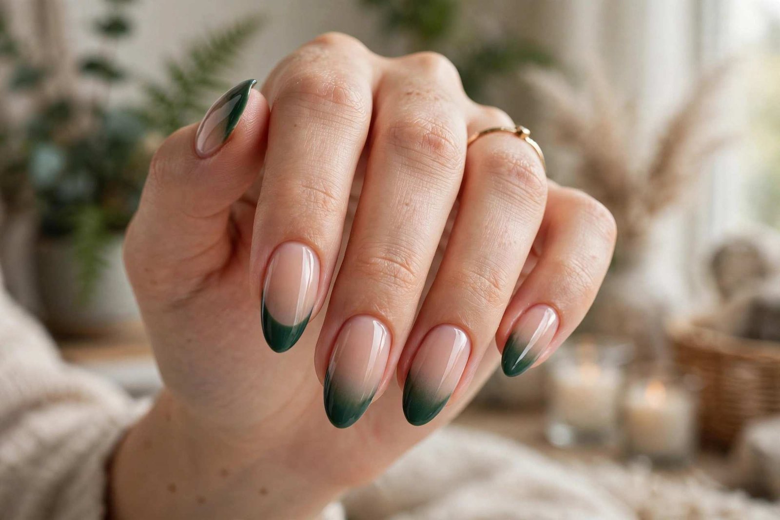 Evergreen French fade winter nail design