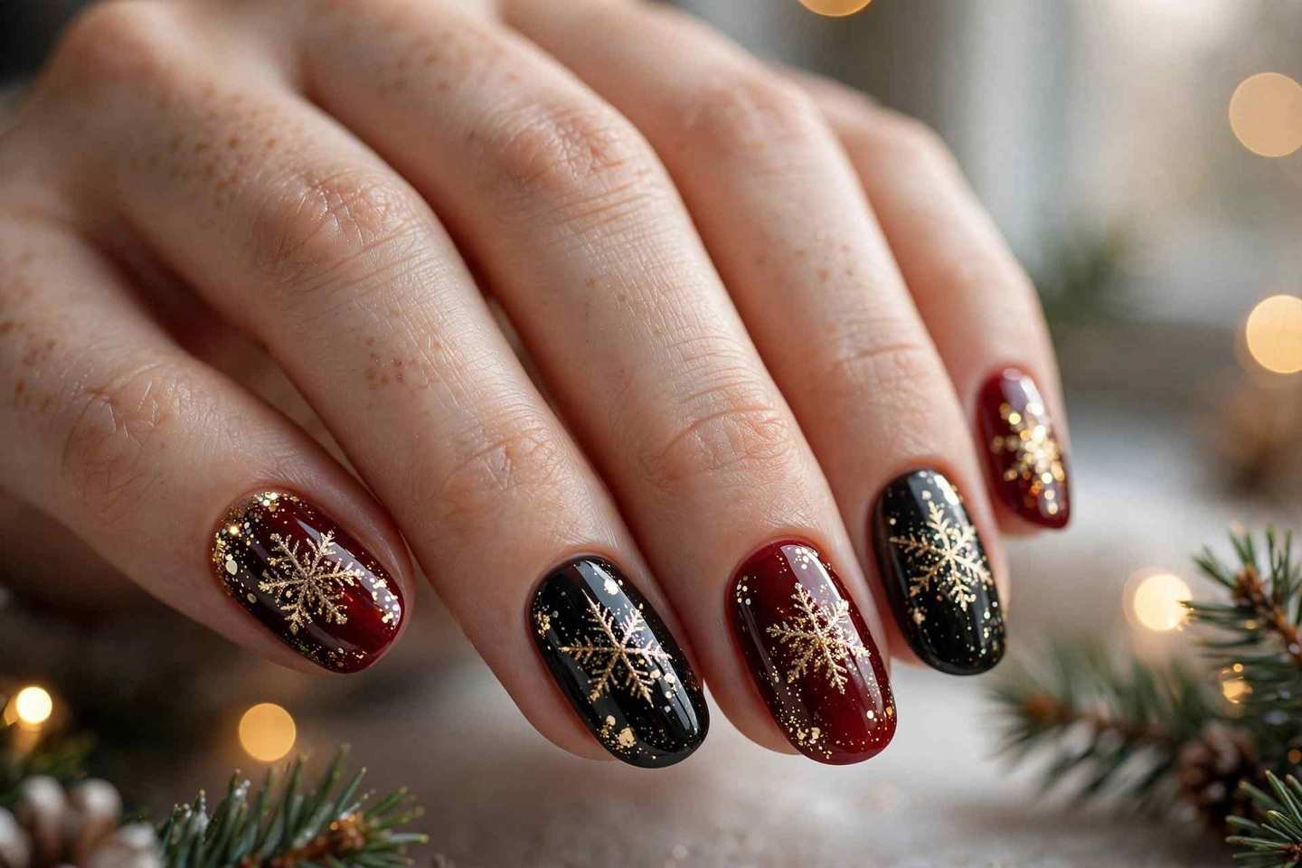 Gold snowflake glitter winter nail art