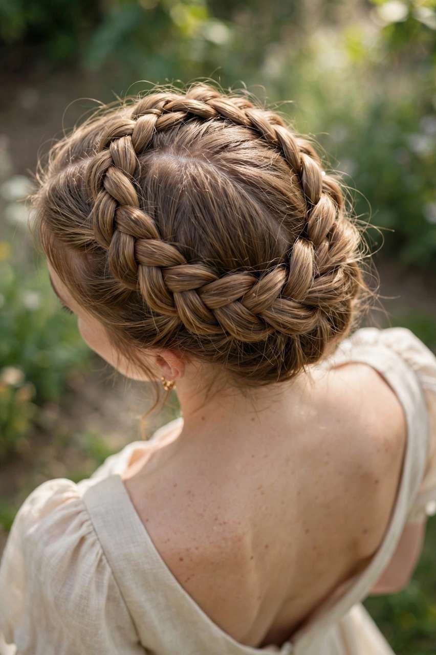 Milkmaid braids with romantic texture