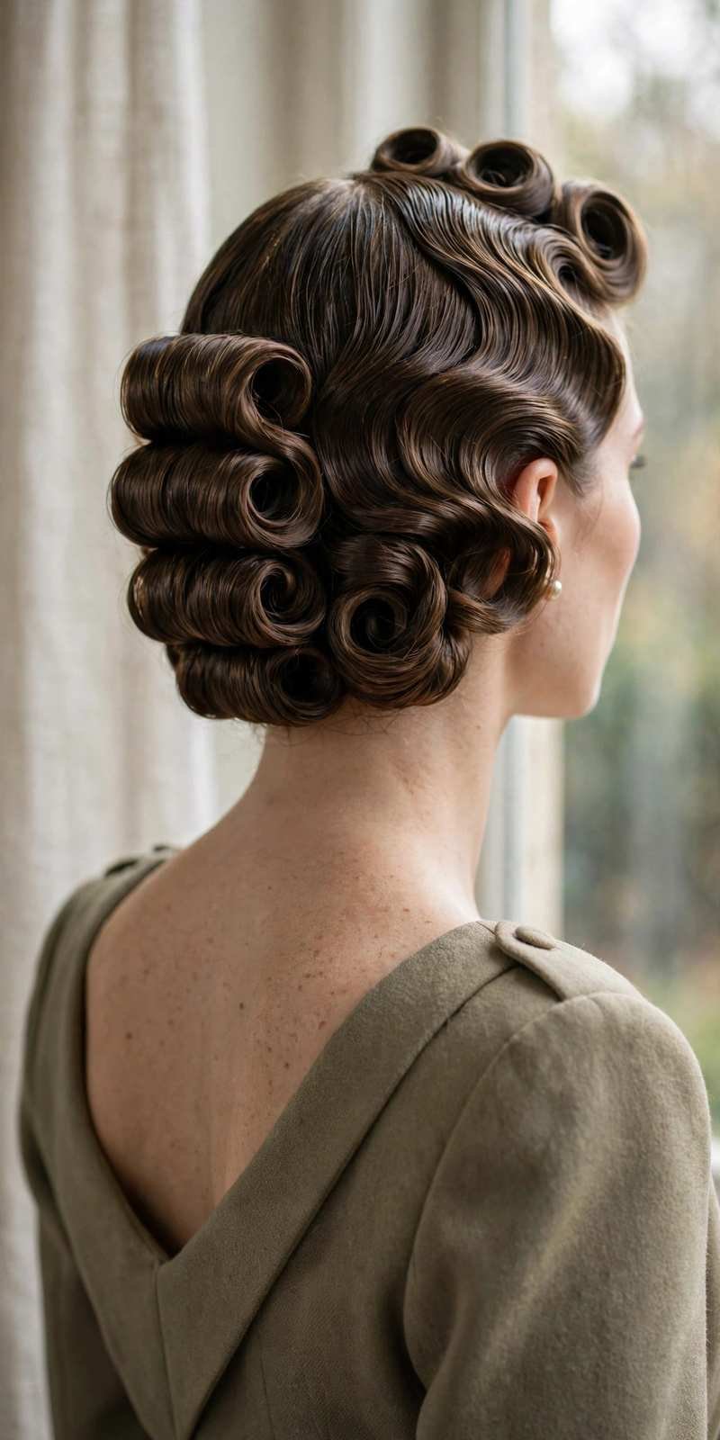 Vintage rolled updo with finger waves
