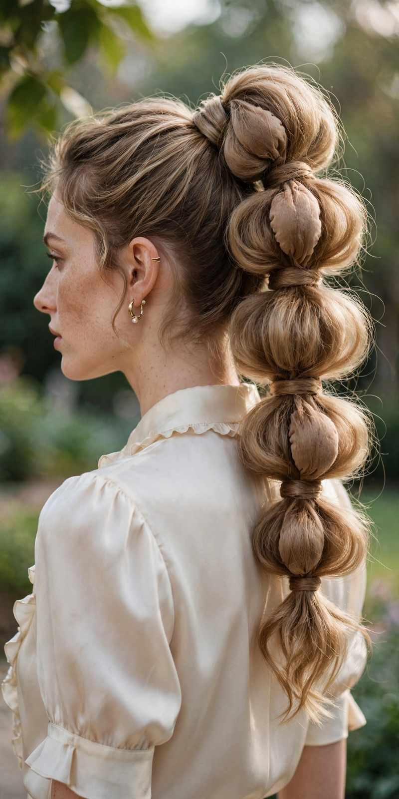Bubble ponytail with romantic fullness