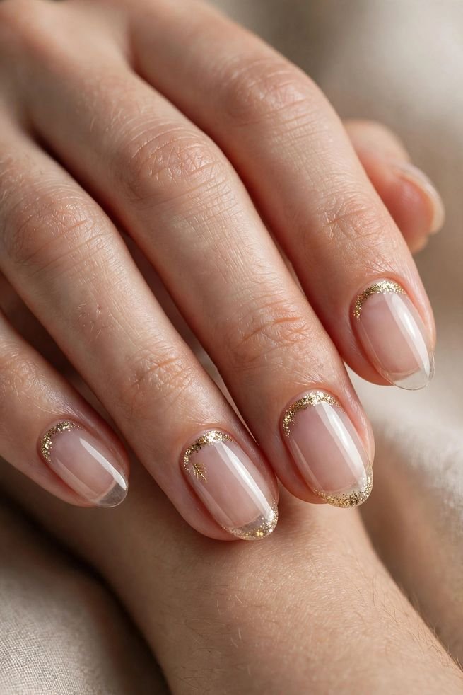 Clear with Glitter Cuticle nail design