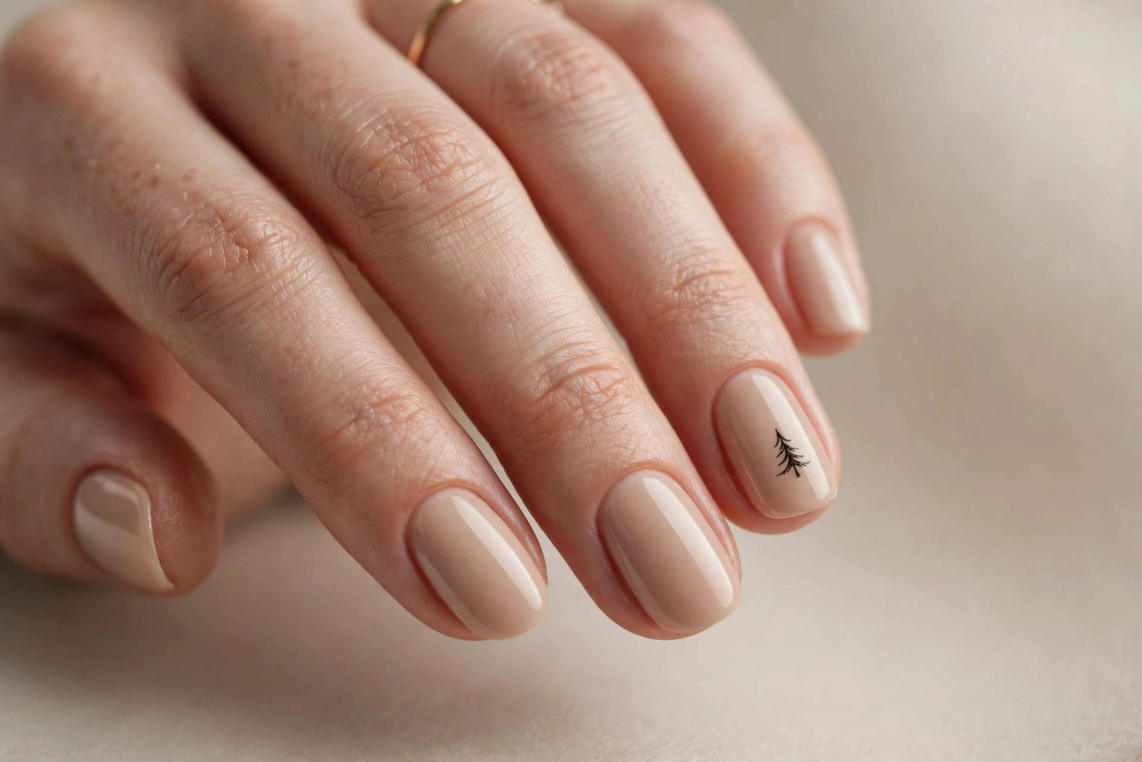 Tiny Tree Silhouette nail design