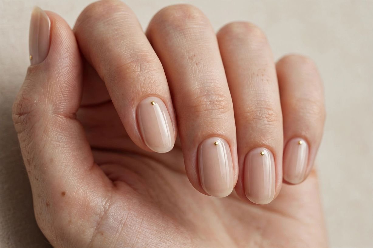 Nude with Gold Dot nail design