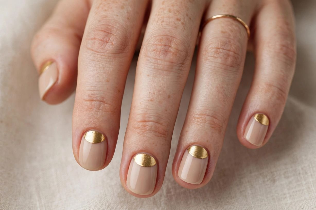 Gold Half-Moon nail design