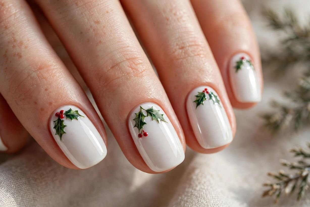 White Holly Berries nail design