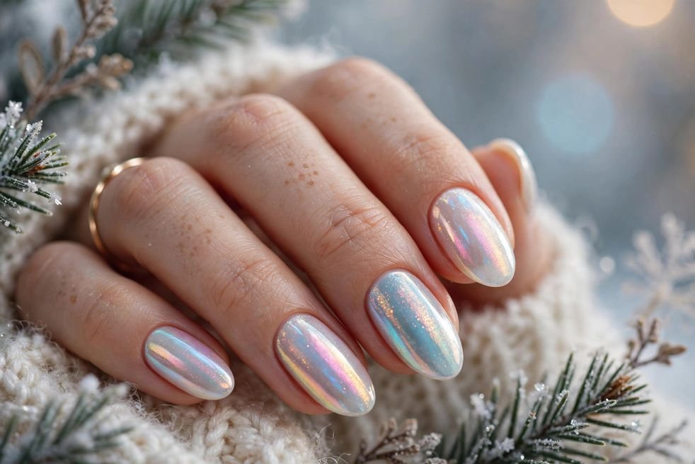 Opal White Shimmer nail design