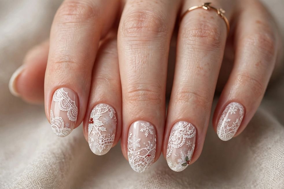 White Lace Pattern nail design