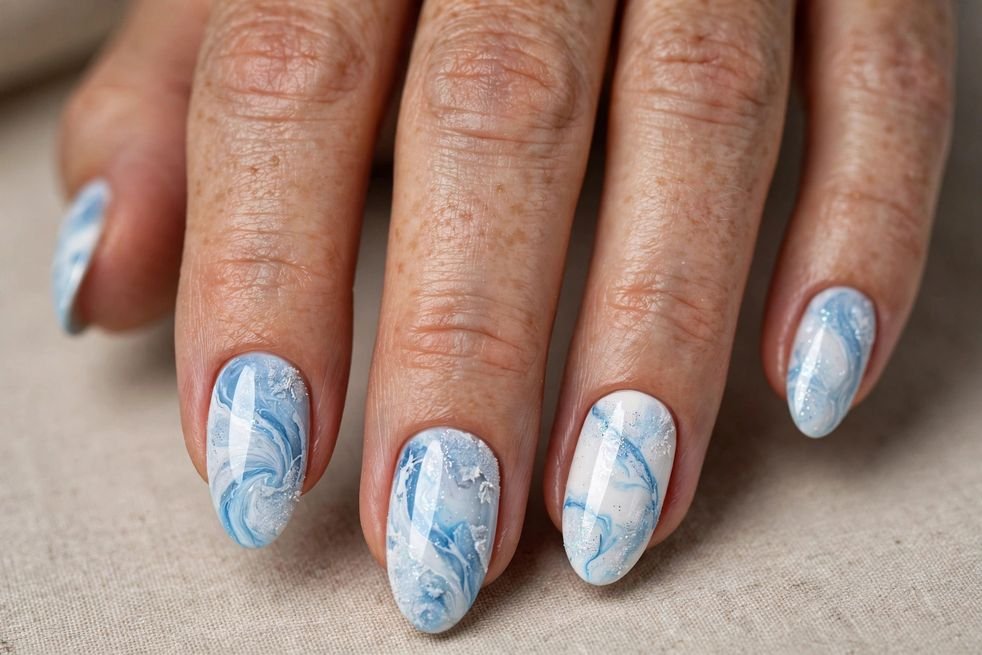 White and Blue Ice nail design