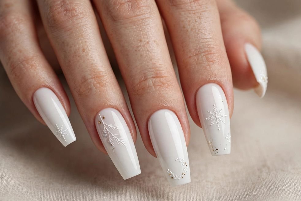 Porcelain White Coffin nail design