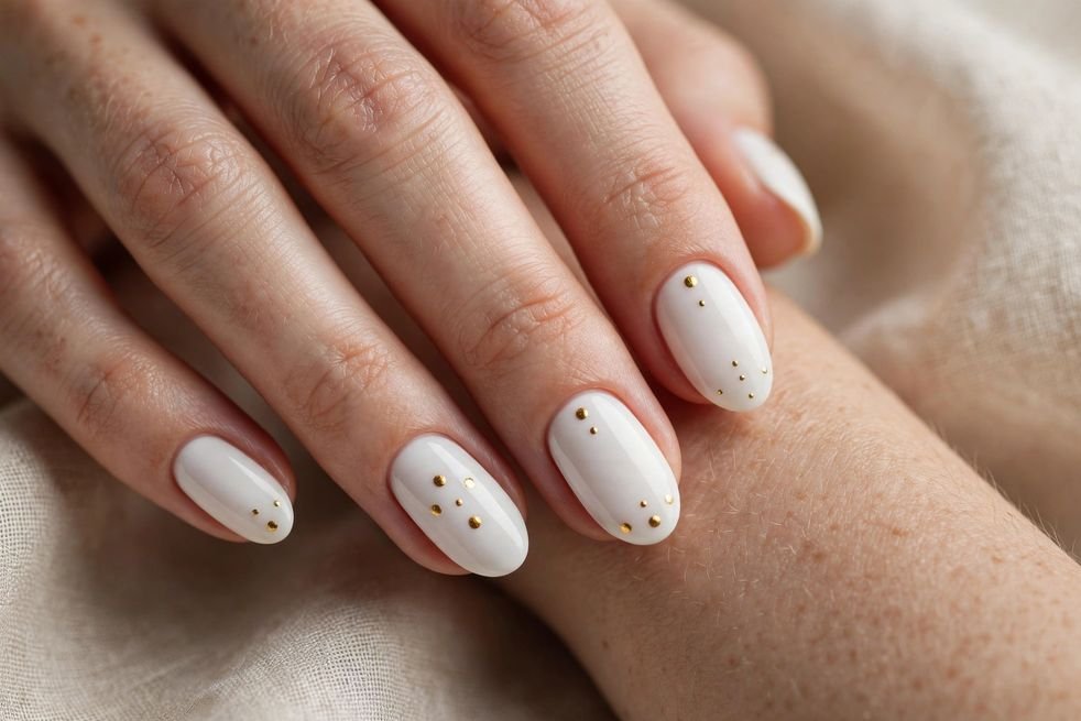White with Gold Dots nail design