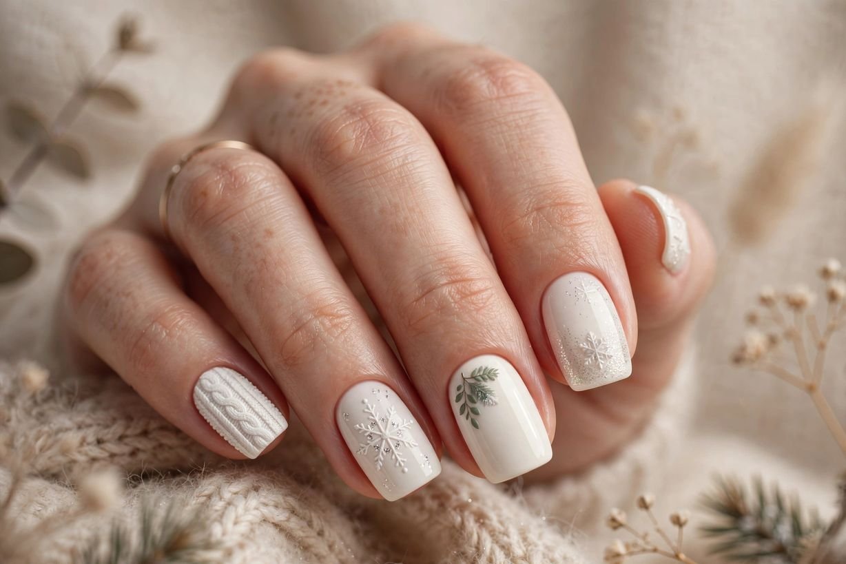 Marshmallow White Squoval nail design