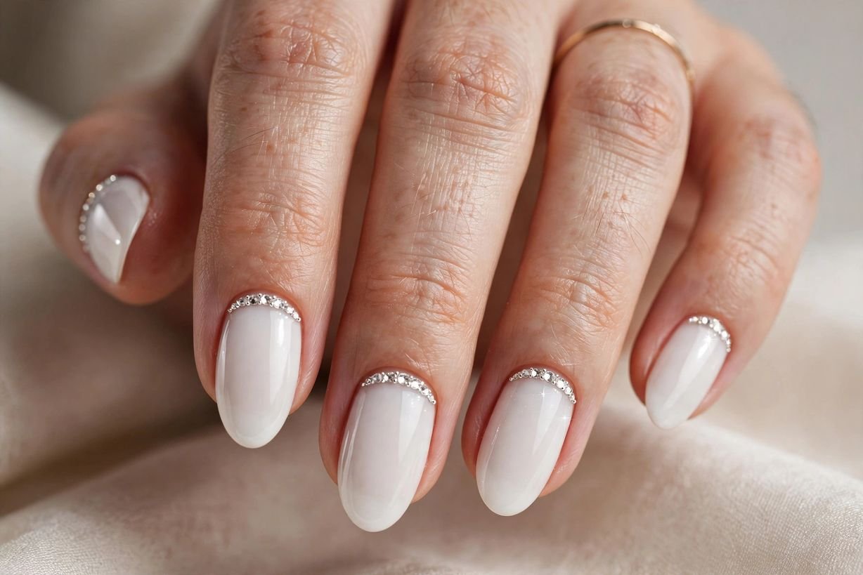 White with Crystal Cuticle nail design