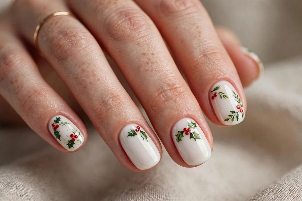 White Holly Berries nail design