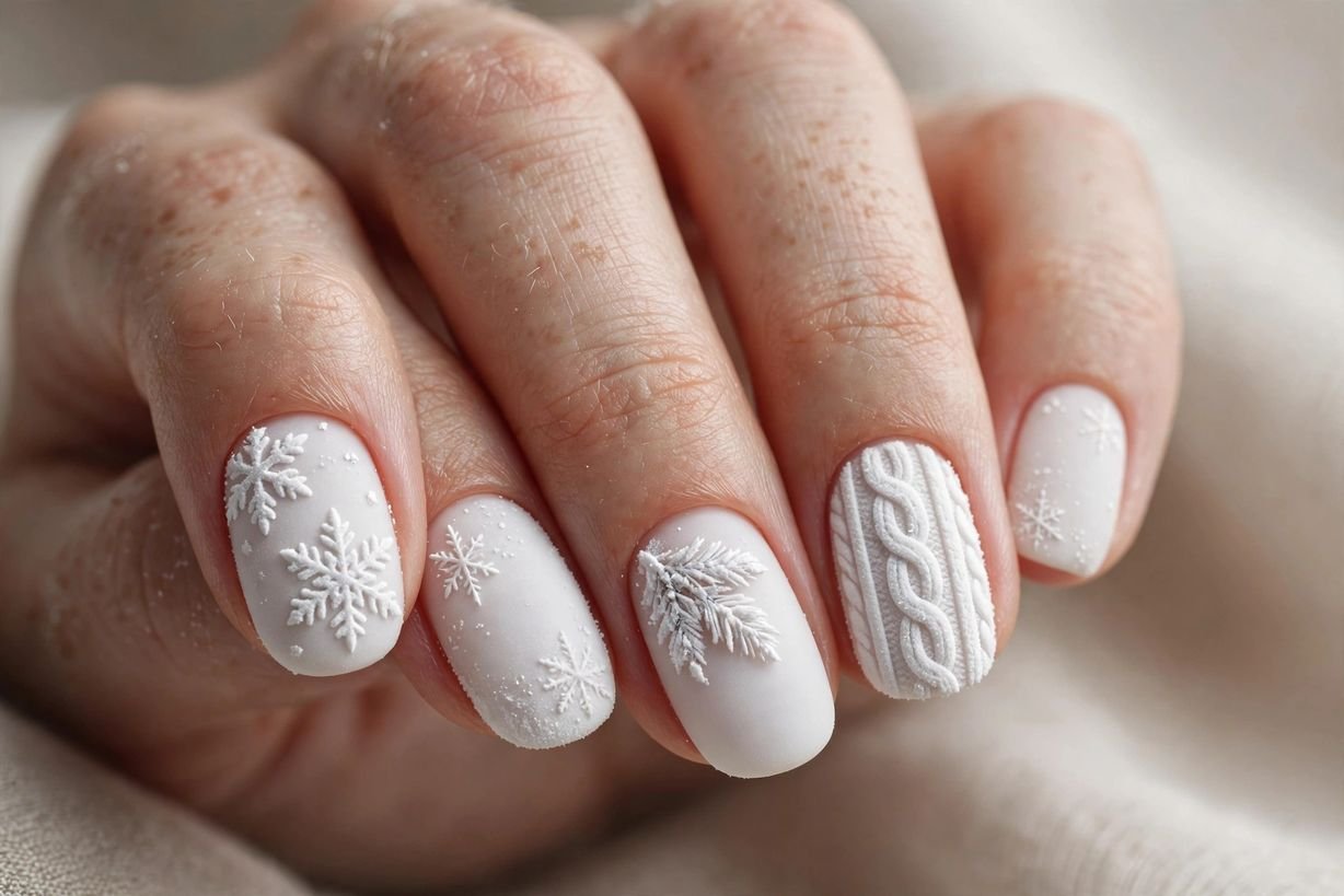 Frosted White Matte nail design