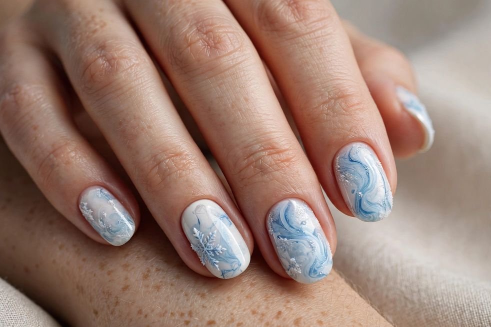 White and Blue Ice nail design