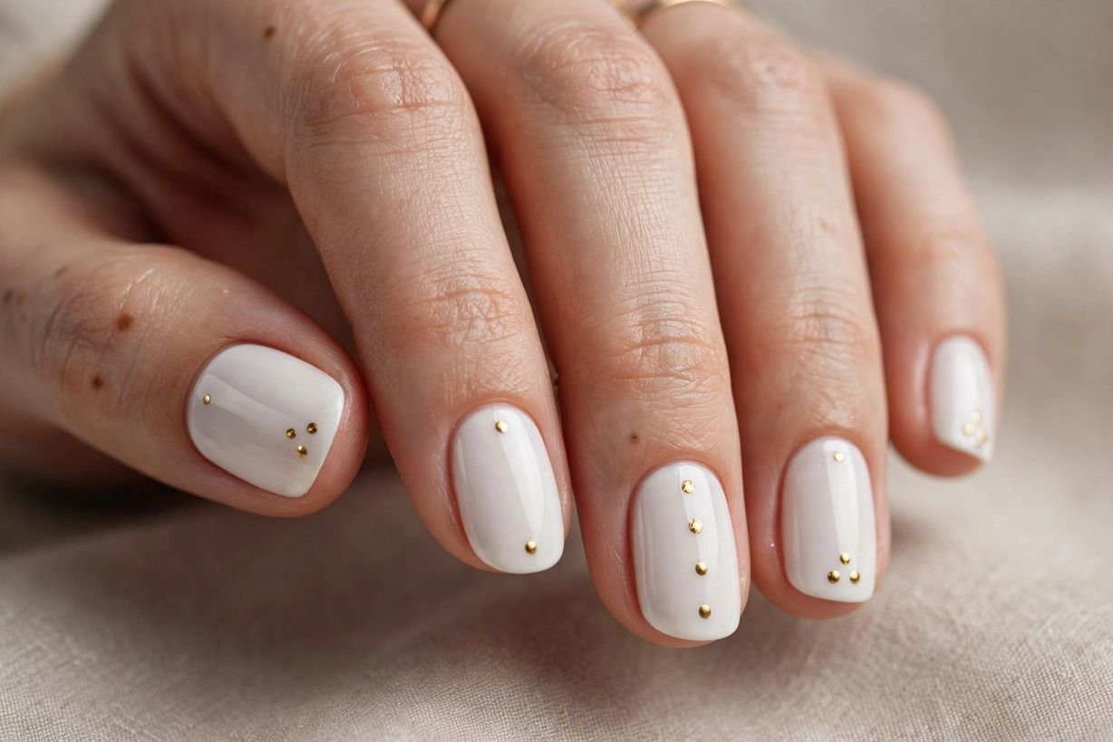White with Gold Dots nail design