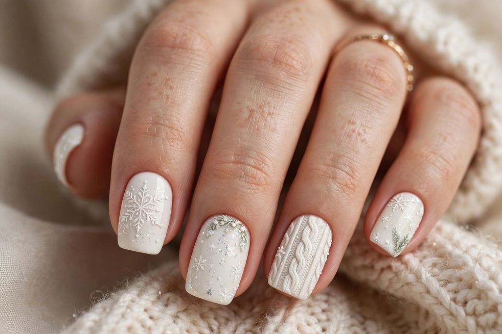Marshmallow White Squoval nail design