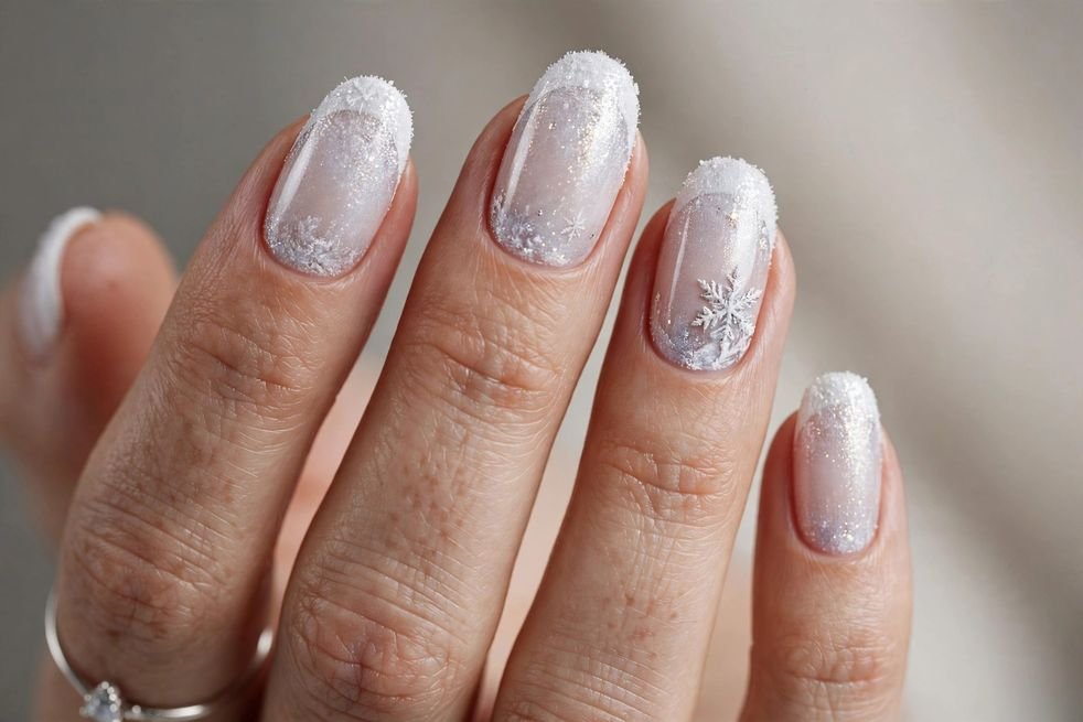 Frozen White French nail design
