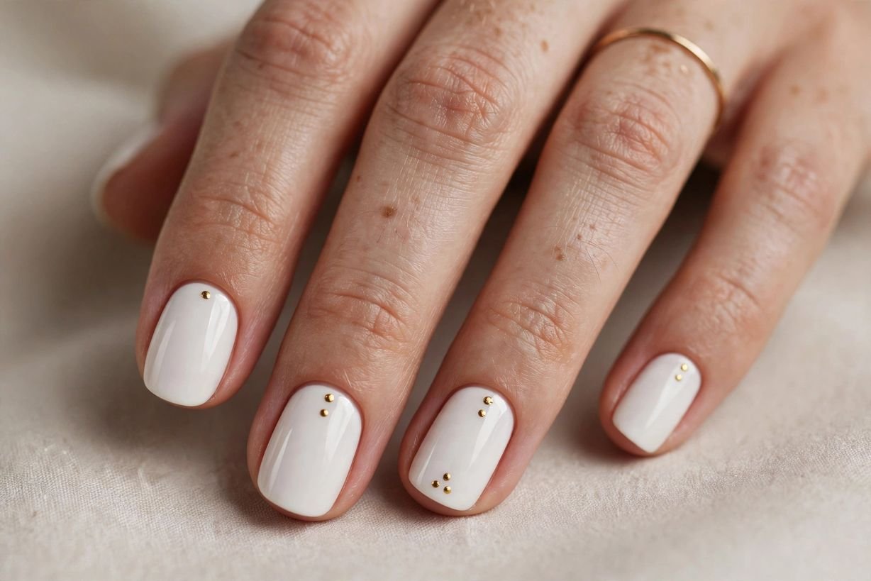 White with Gold Dots nail design