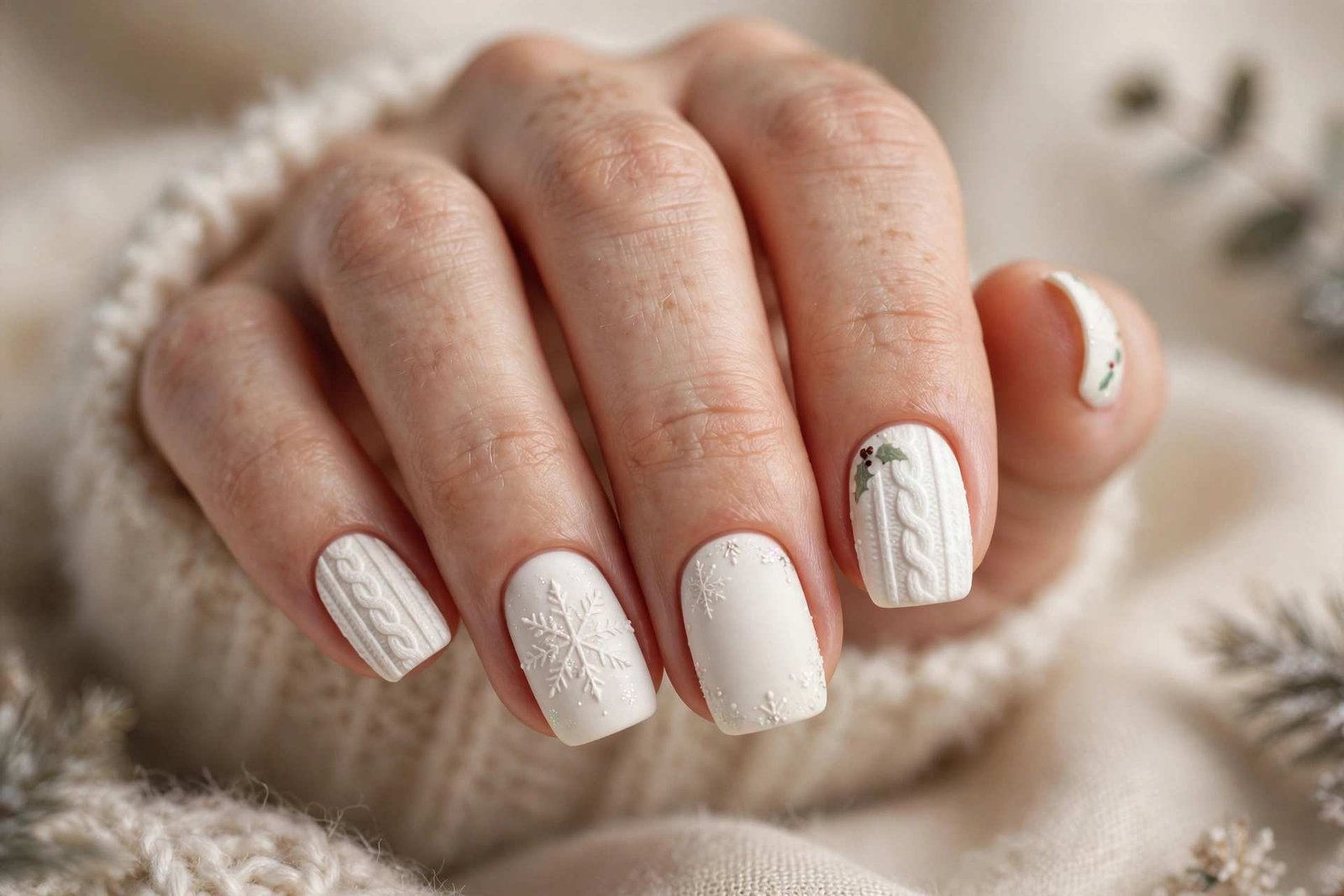 Marshmallow White Squoval nail design