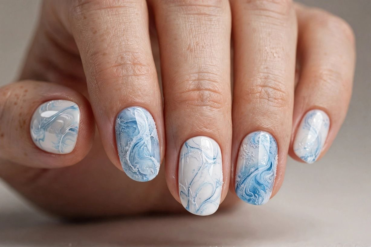 White and Blue Ice nail design