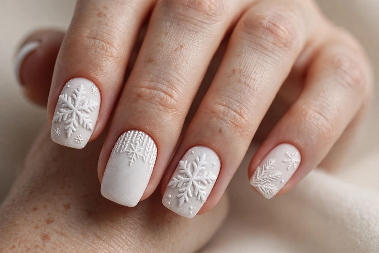 Frosted White Matte nail design