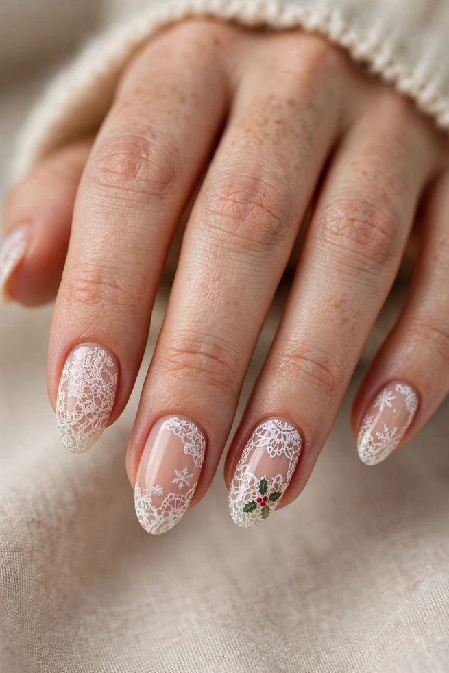 White Lace Pattern nail design