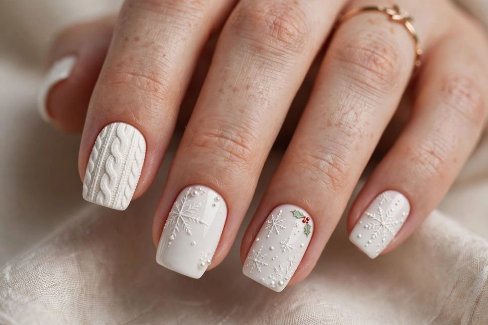 Marshmallow White Squoval nail design